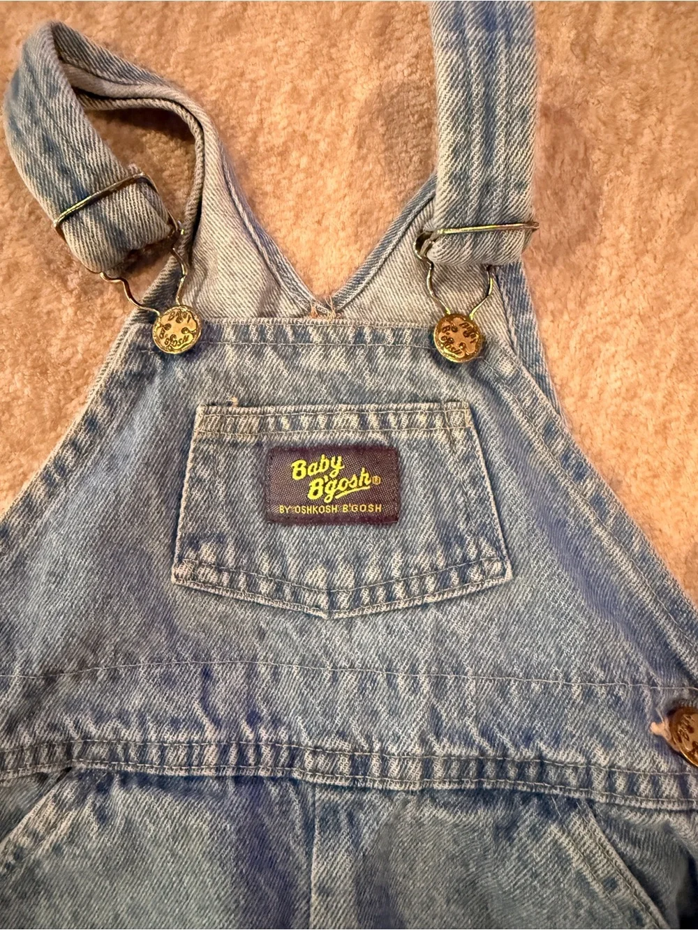 Vintage Baby B’gosh OshKosh Denim Overalls 18M Light Wash Snap Leg Romper